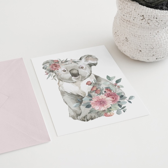 Watercolor Floral Koala Illustration Wall Art Print Poster Unframed - Picture 7 of 8